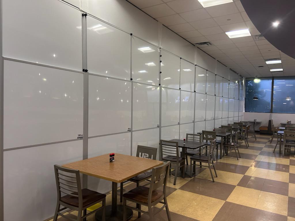 Temporary wall containment installed for a dining hall renovation at LSU.