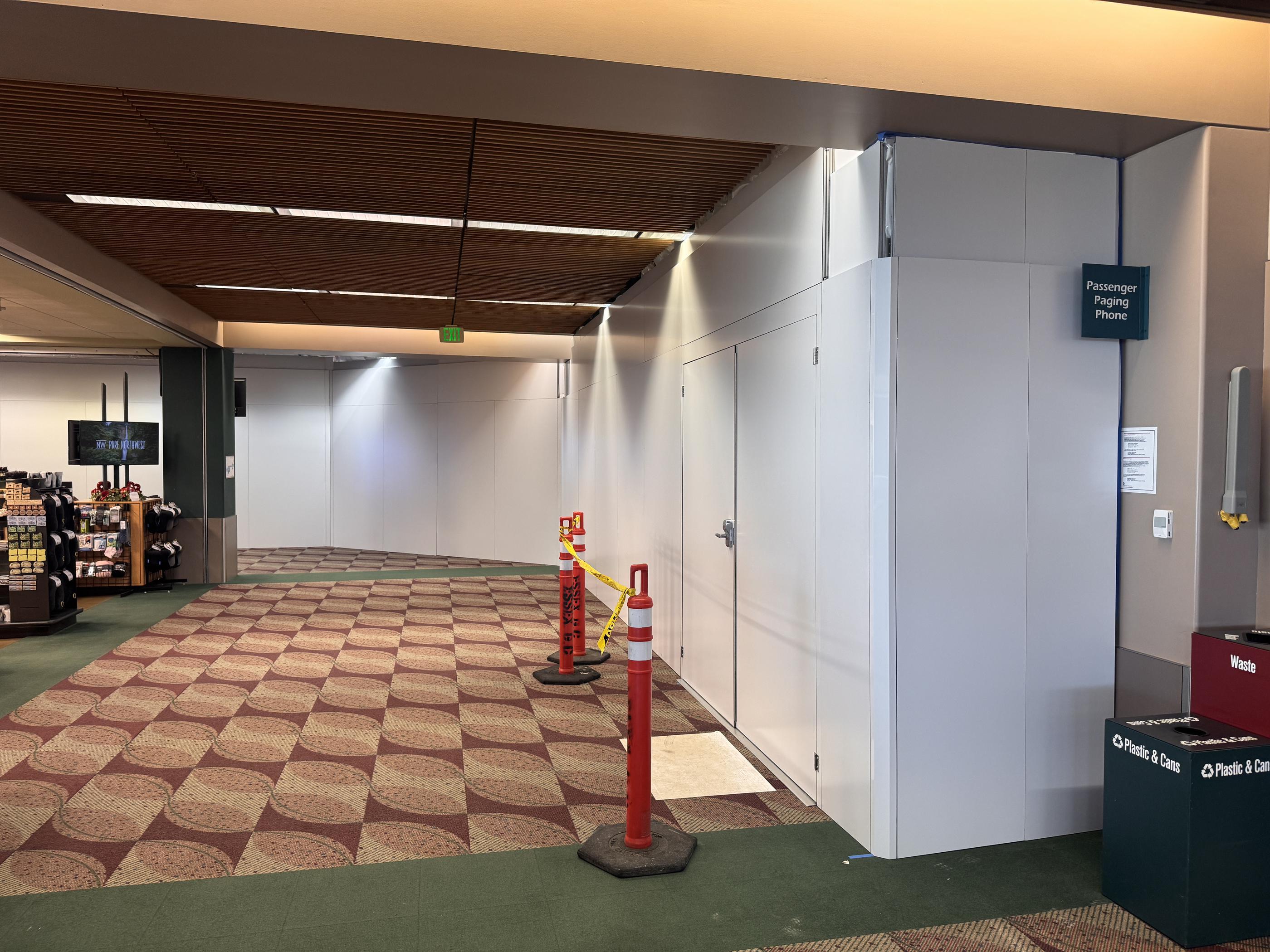 Class A fire rated temporary wall system installed at Eugene Airport to isolate construction area