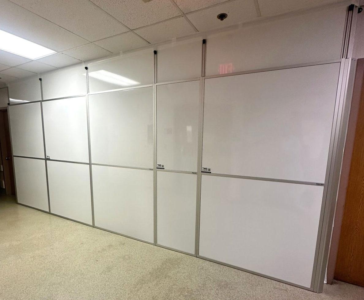 closer view of white temporary wall