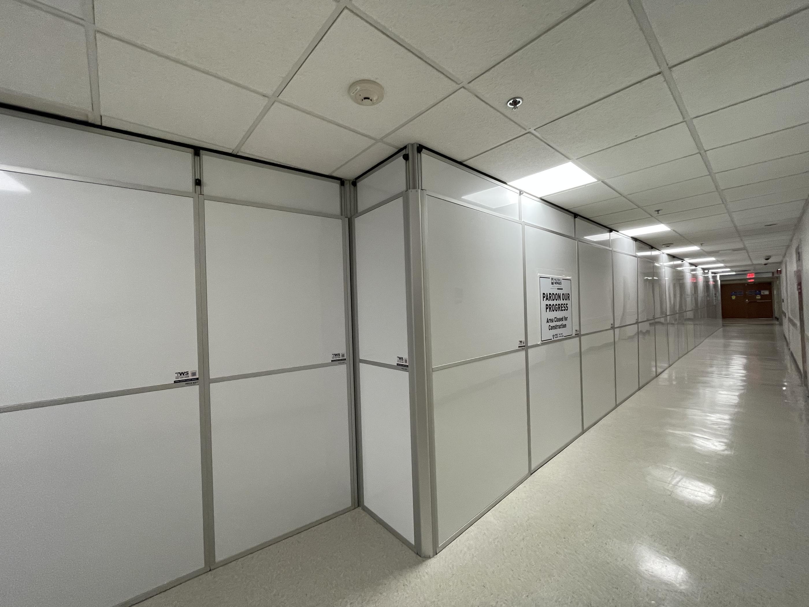 Temporary Wall Systems Baton Rouge - Lafayette containment separating an active hospital area from emergency room construction.