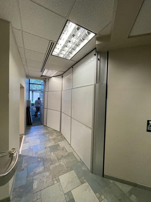 hallway of college white wall