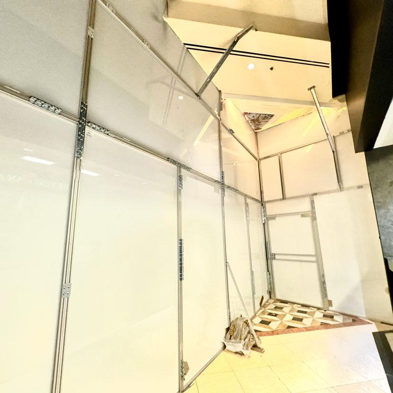 tall white temporary walls