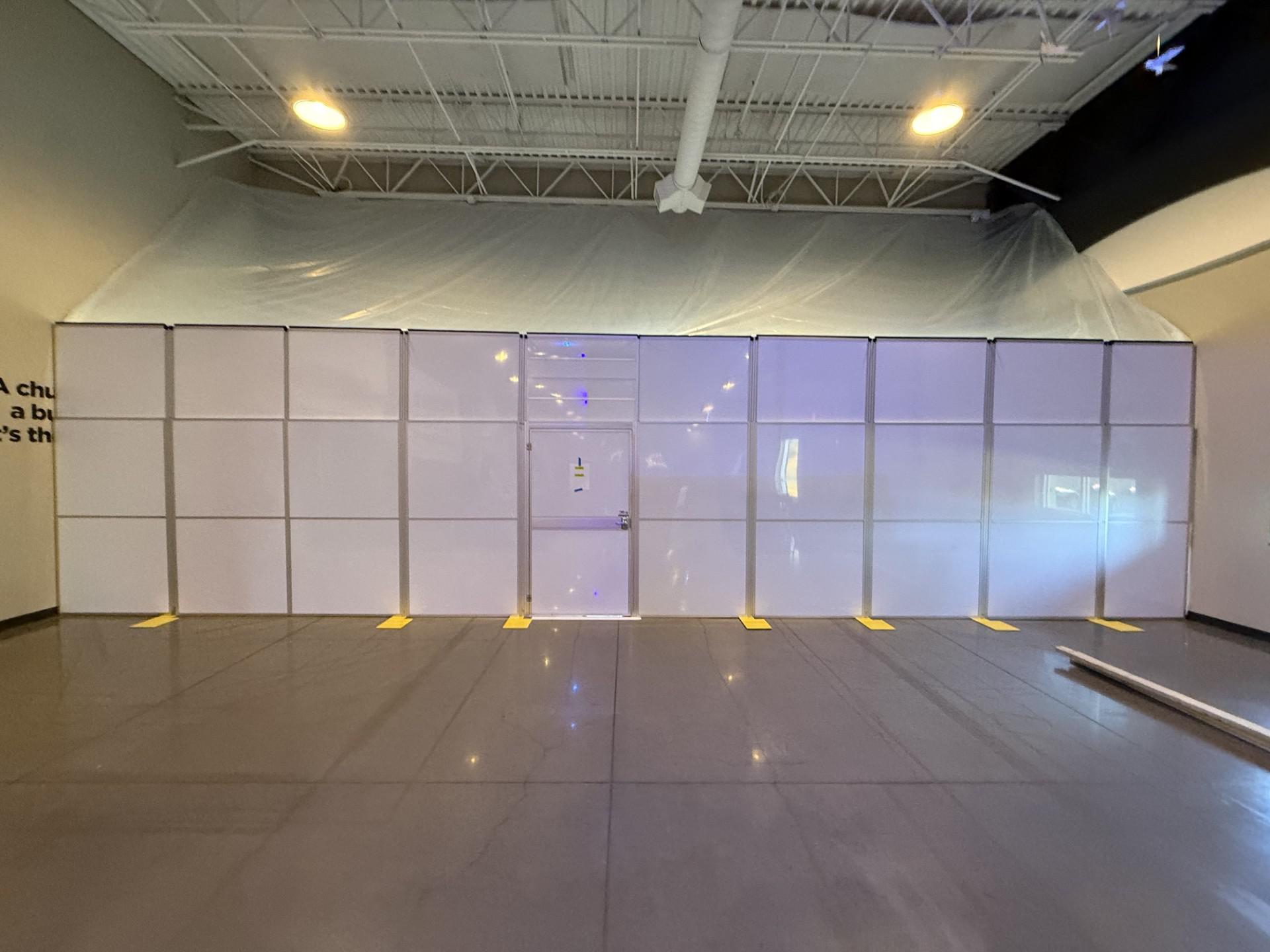 Temporary Wall Systems containment installed to separate construction from active church operations