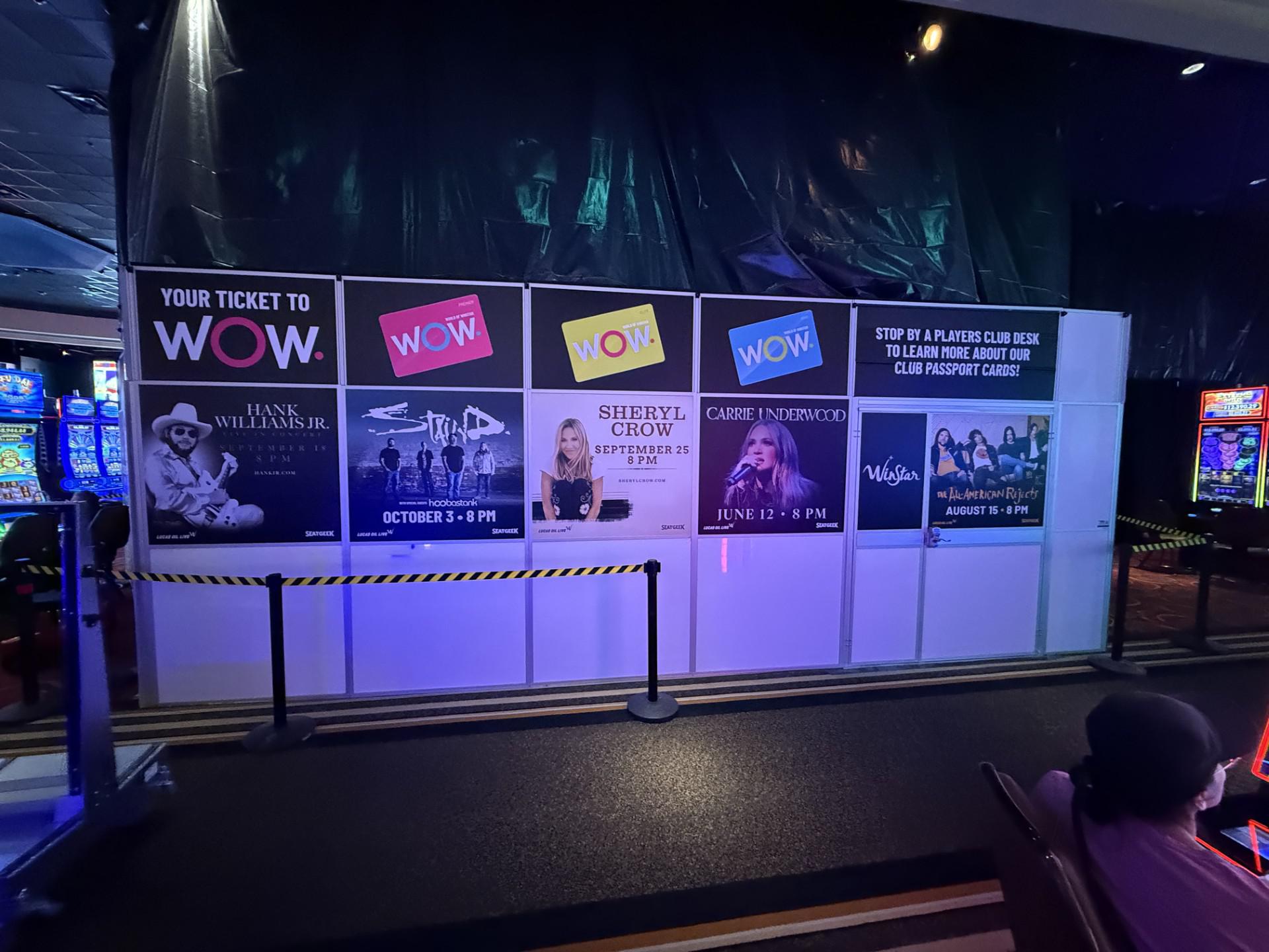 Modular temporary wall system separating construction from active casino operations