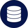 Icon of three white discs stacked on top of each other on a navy blue background.