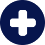 Icon of a white plus sign on a navy blue background.