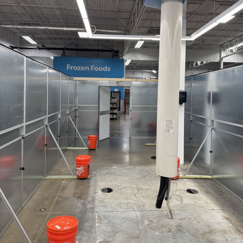 temporary walls in a sams club in the frozen foods section