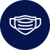 Icon of a white surgical mask on a navy blue background.
