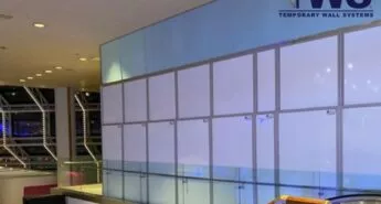 Example of Temporary Wall Systems modular walls set up inside an office building.
