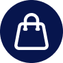Icon of a white briefcase on a navy blue background.
