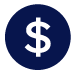 Icon of a white dollar sign on a navy blue background