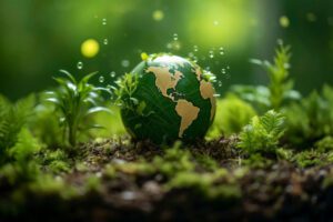 a globe in a green garden