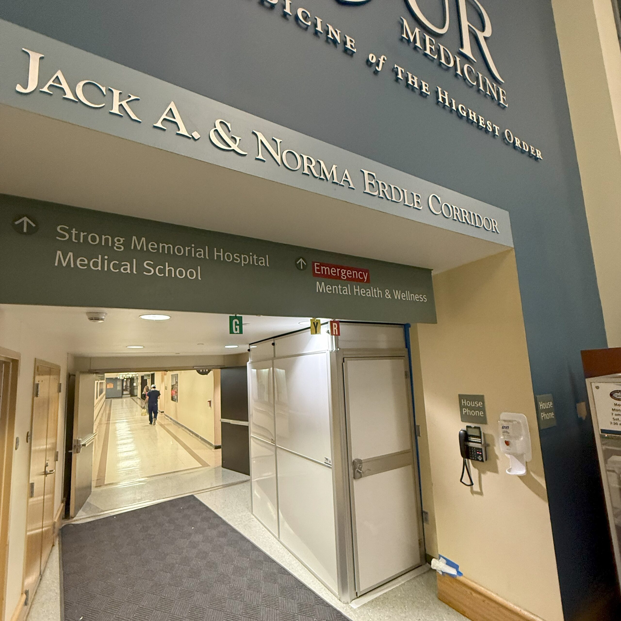 temporary walls in a hallway at rochester medical center